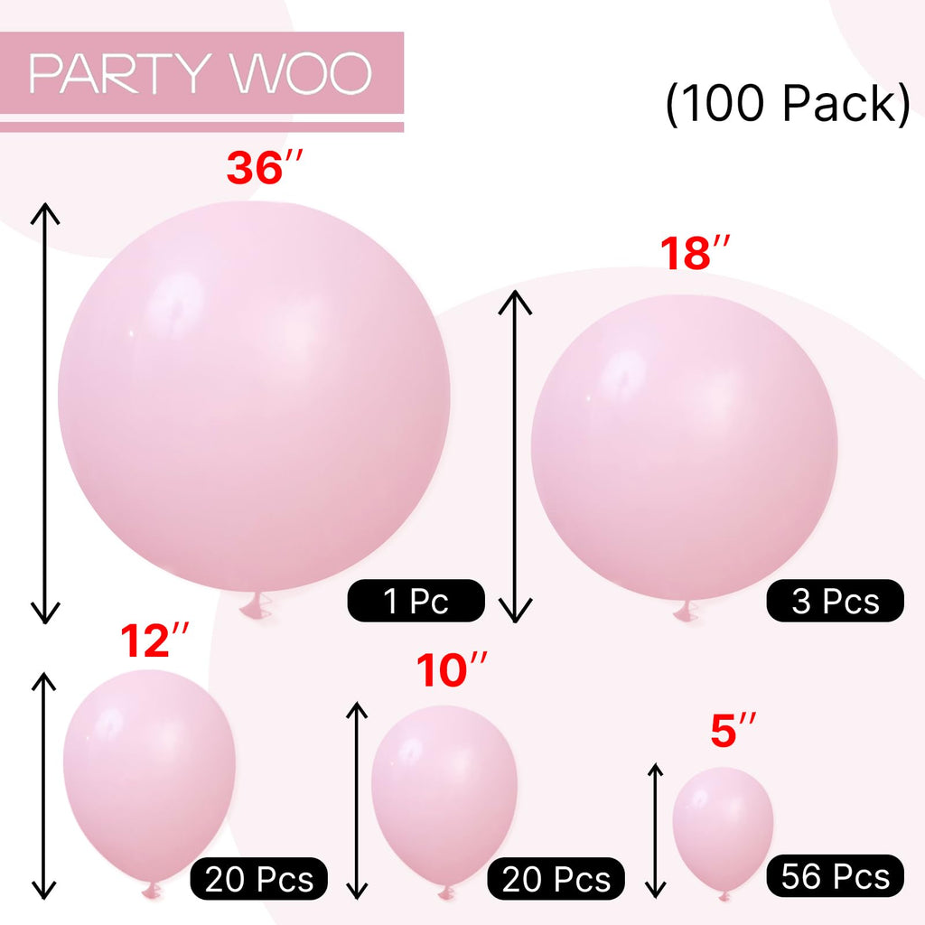 PartyWoo Light Pink Balloons 100 Pcs – Pastel Balloons for Baby Showers, Birthdays, and More