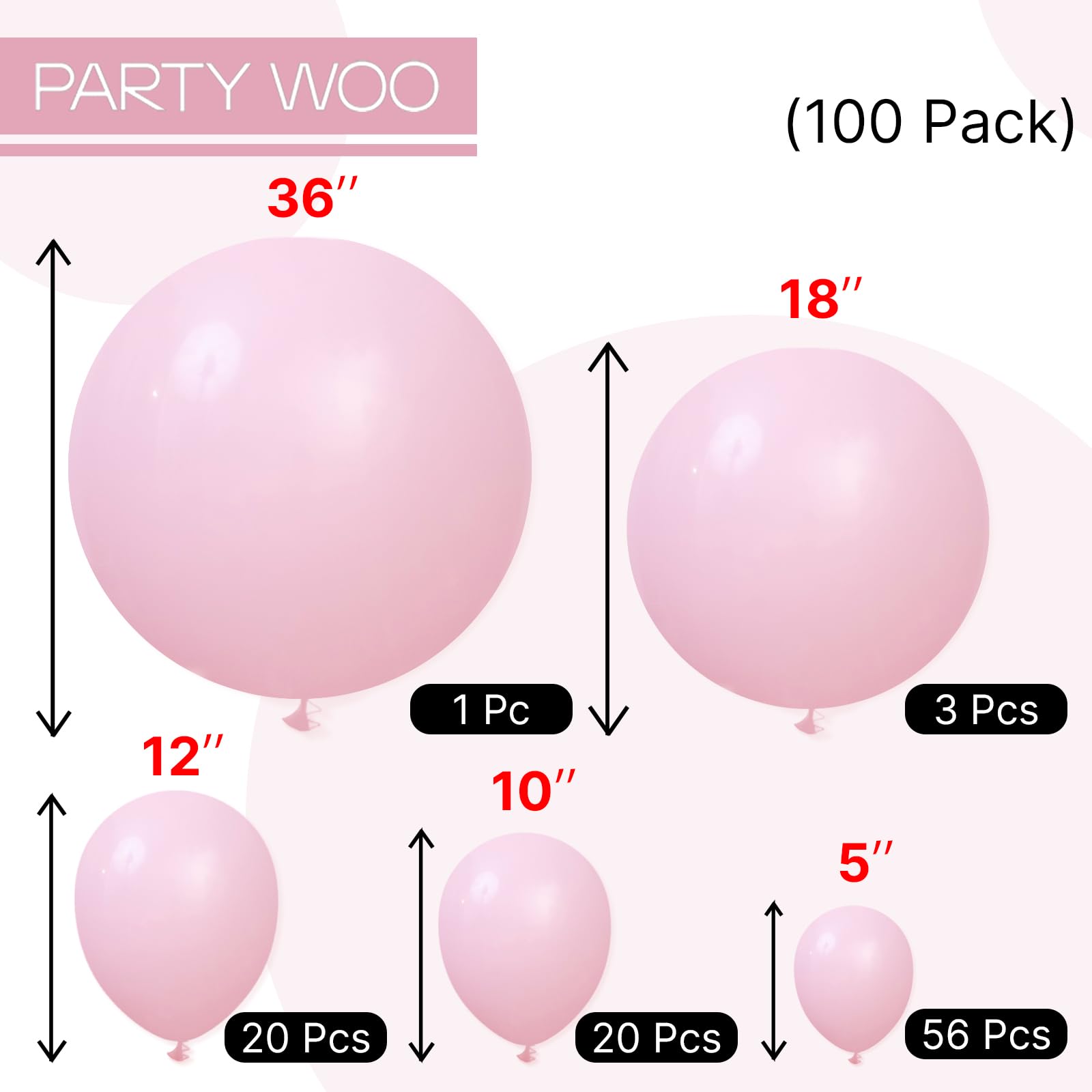 PartyWoo Light Pink Balloons 100 Pcs – Pastel Balloons for Baby Showers, Birthdays, and More