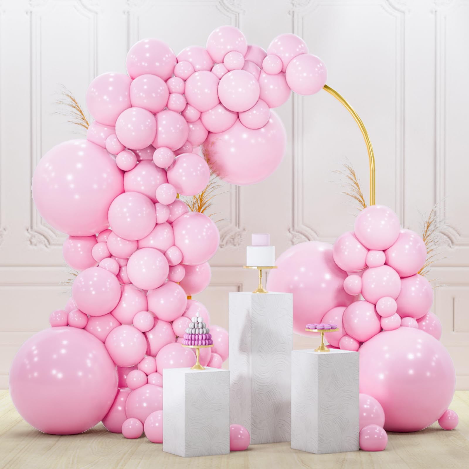 PartyWoo Pink Balloons 140 Pcs Pastel Arch Kit – 18in, 12in, 10in & 5in for Baby Showers & Gender Reveals