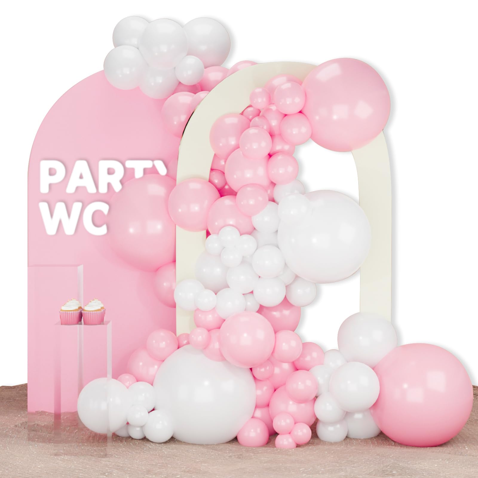 PartyWoo Pink and White Balloons - 140 Pcs Pastel Set for Garland & Arch