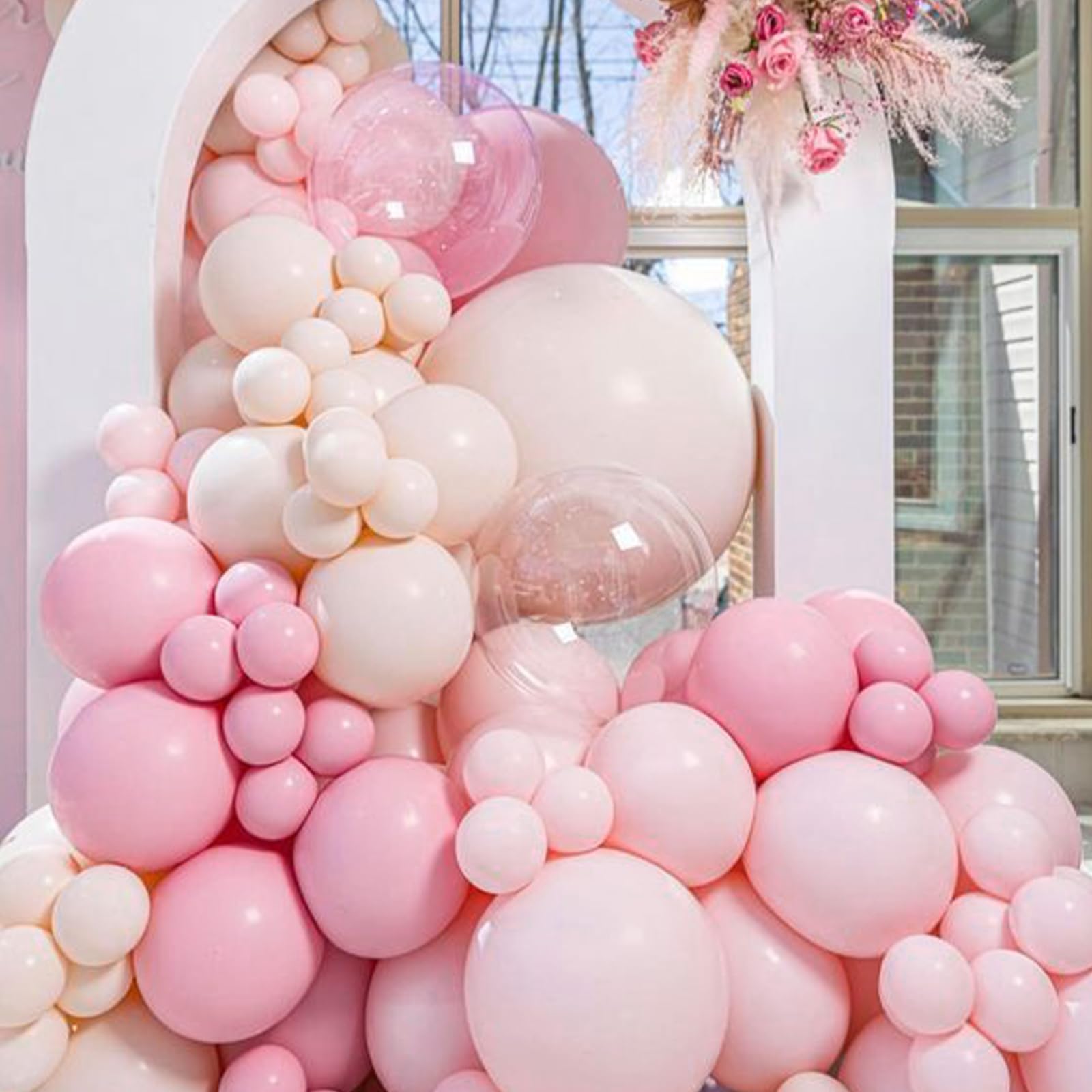 PartyWoo Pink and White Balloons - 140 Pcs Pastel Set for Garland & Arch