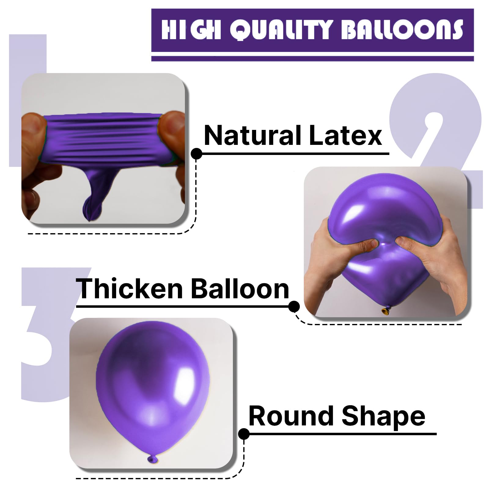 PartyWoo Metallic Purple Balloons 140pcs – 18/12/10/5in Latex Set for Arches