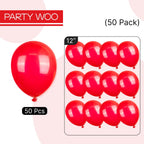 PartyWoo Red Balloons 50pcs 12in – Durable Latex for Birthdays, Graduations & More