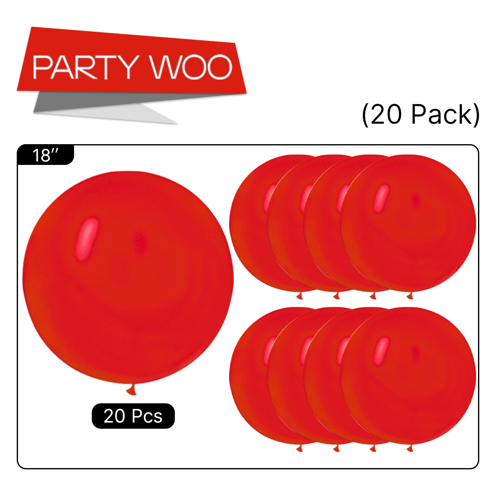 PartyWoo Red Balloons 20-Pack – 18 Inch Latex Balloons for Parties