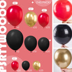PartyWoo Red Black Gold Balloons – 140 pcs for Graduation & Party Decor (18/12/10/5 in)