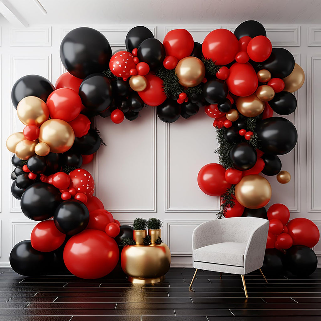 PartyWoo Red Black Gold Balloons – 140 pcs for Graduation & Party Decor (18/12/10/5 in)