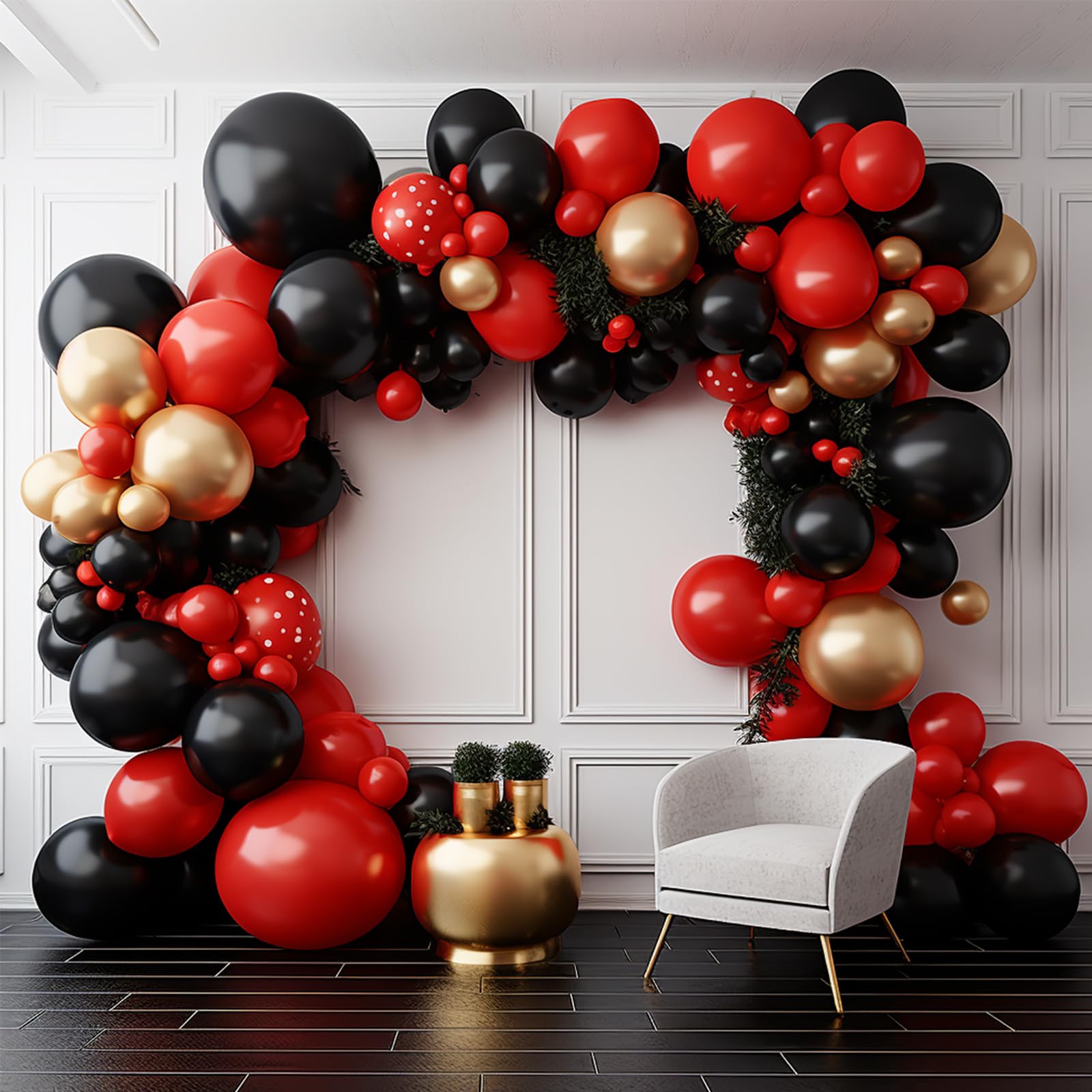 PartyWoo Red Black Gold Balloons – 140 pcs for Graduation & Party Decor (18/12/10/5 in)