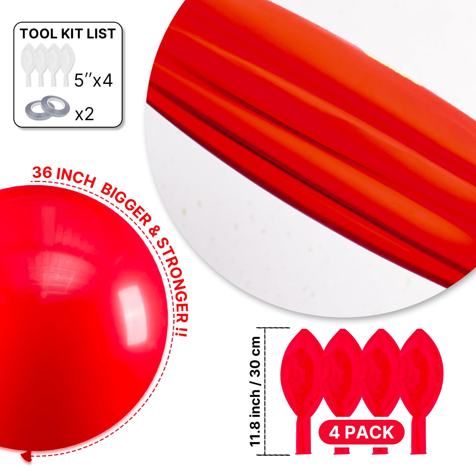 PartyWoo Red Balloons 36in - 4 Pack | Premium Latex Party Decor