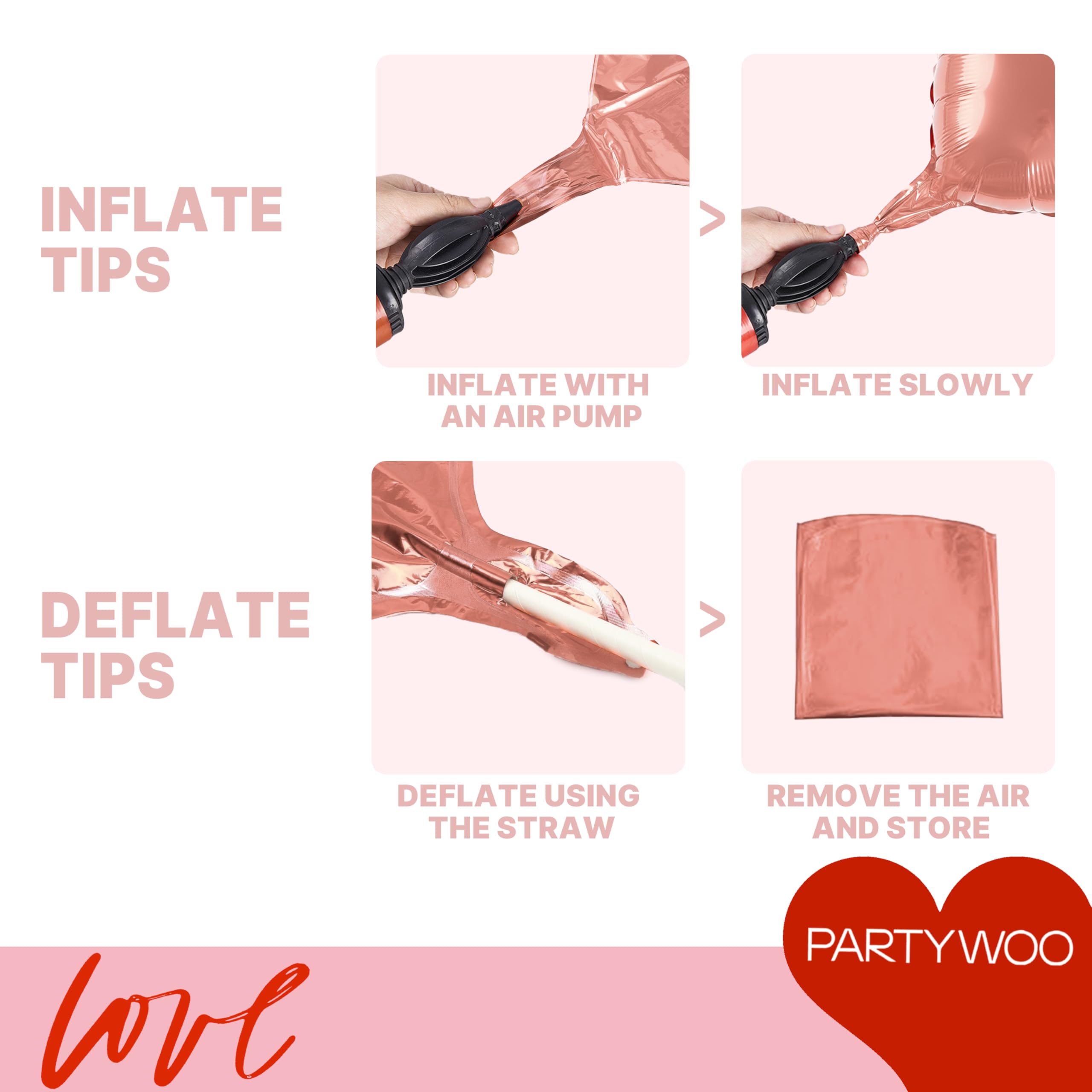 PartyWoo Valentine's Balloons - 15pcs, 18in Pink Rosegold Foil Heart Balloons for Romantic Occasions