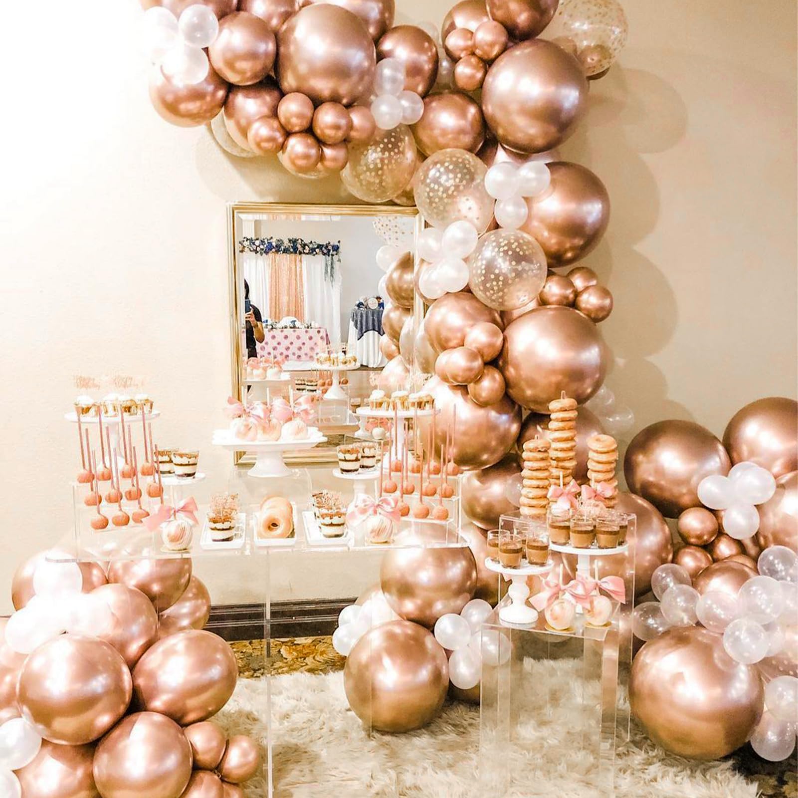 PartyWoo Rose Gold Balloons 140 pcs – 18/12/10/5 Inch Balloon Arch Kit