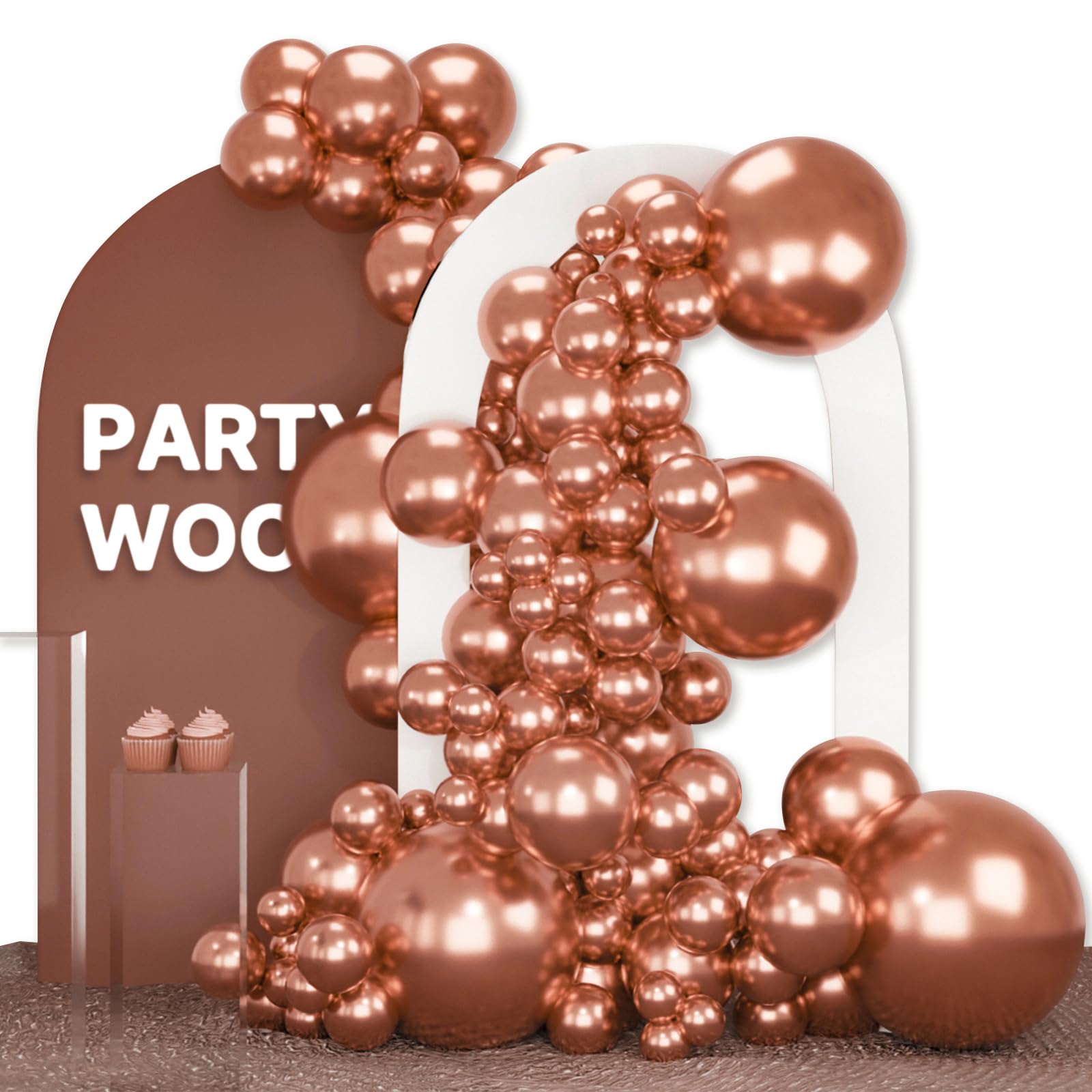 PartyWoo Rose Gold Balloons 140 pcs – 18/12/10/5 Inch Balloon Arch Kit