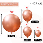 PartyWoo Rose Gold Balloons 140 pcs – 18/12/10/5 Inch Balloon Arch Kit
