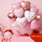 PartyWoo Valentine's Balloons - 15pcs, 18in Pink Rosegold Foil Heart Balloons for Romantic Occasions