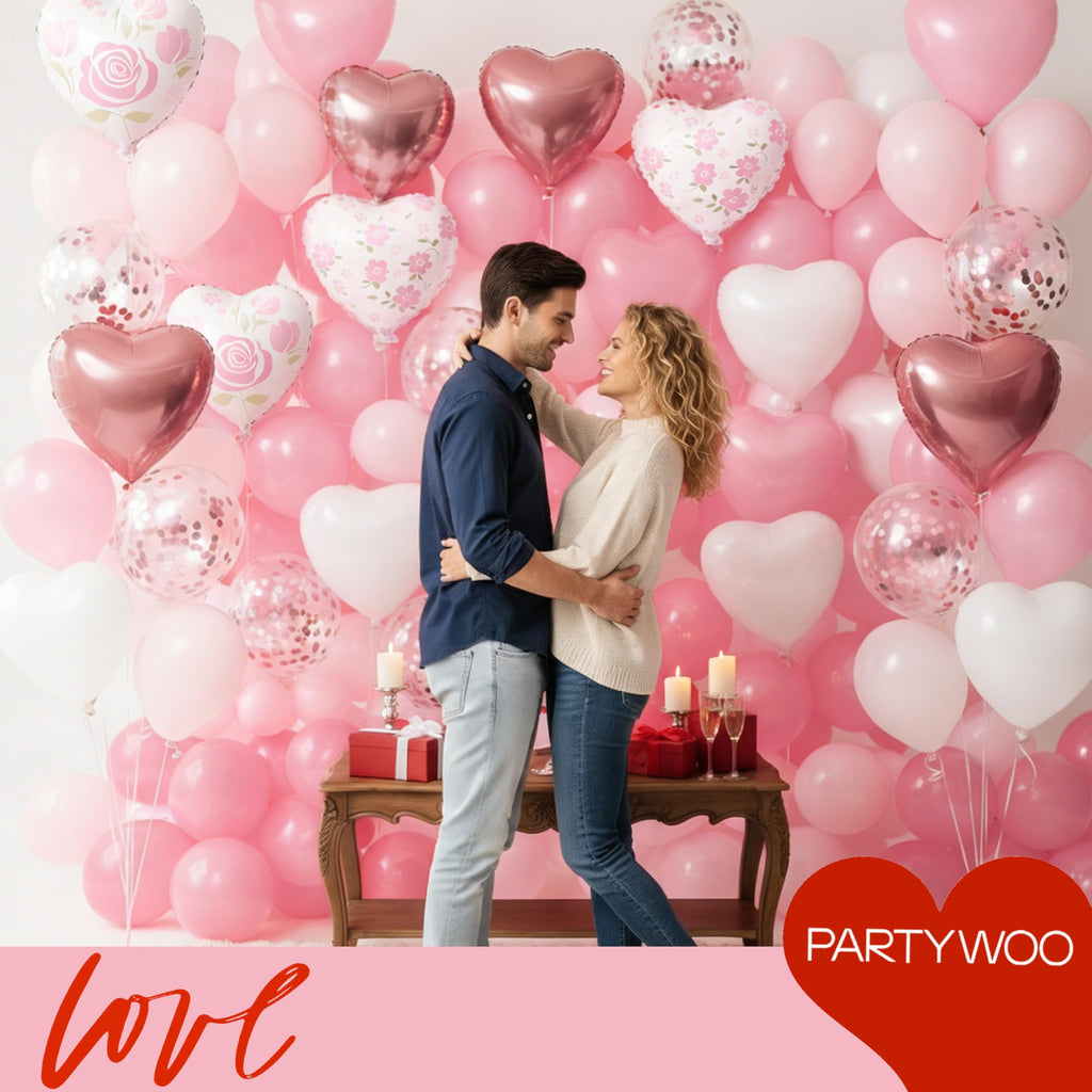 PartyWoo Valentine's Balloons - 15pcs, 18in Pink Rosegold Foil Heart Balloons for Romantic Occasions
