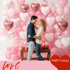 PartyWoo Valentine's Balloons - 15pcs, 18in Pink Rosegold Foil Heart Balloons for Romantic Occasions