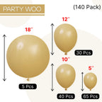 PartyWoo Tan Balloons 140pcs – 18/12/10/5in Neutral Boho Balloon Arch Kit for Wedding, Baby Shower, Safari