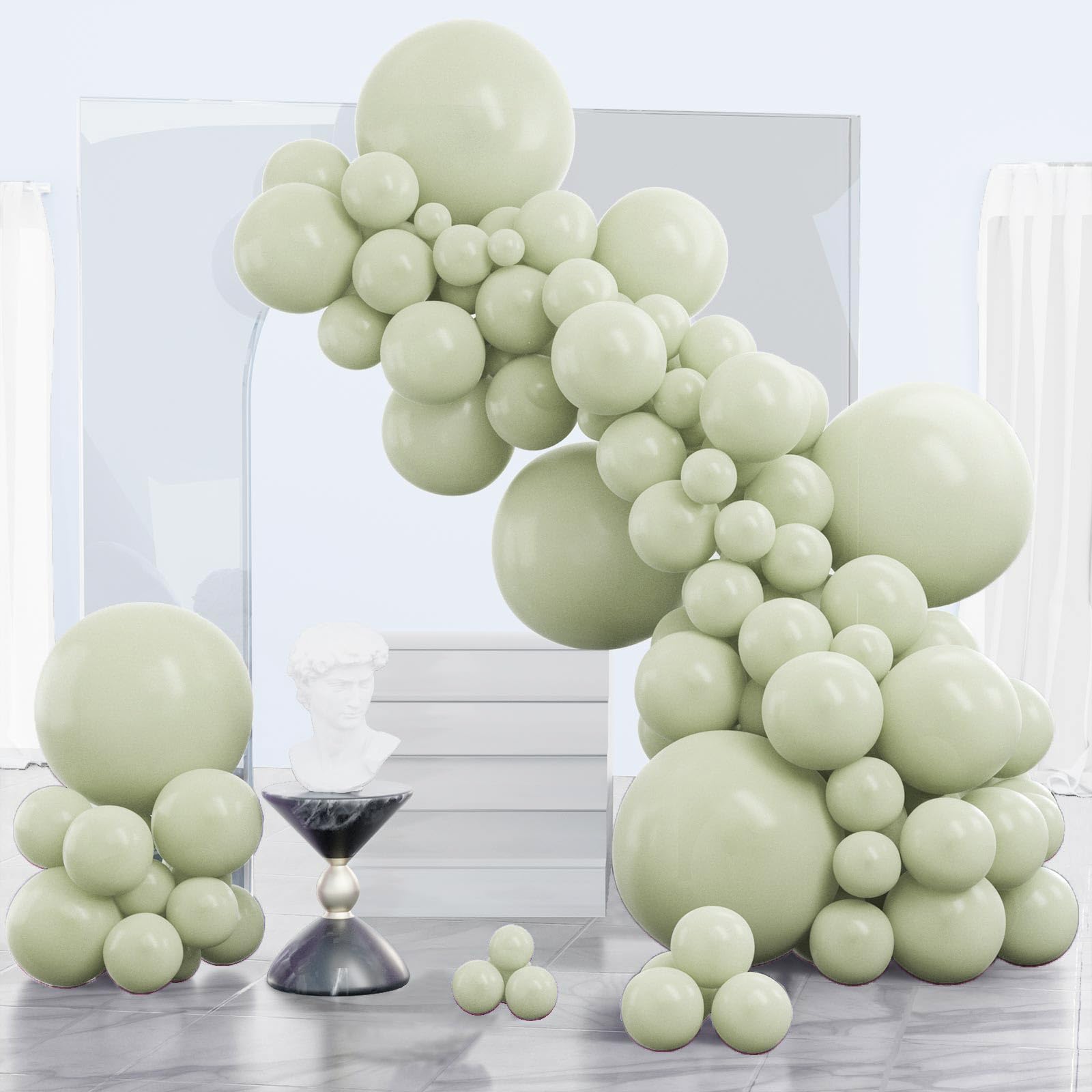 PartyWoo Sage Green Balloons 140pcs – 18/12/10/5in Latex Balloon Arch Kit for Weddings & Parties
