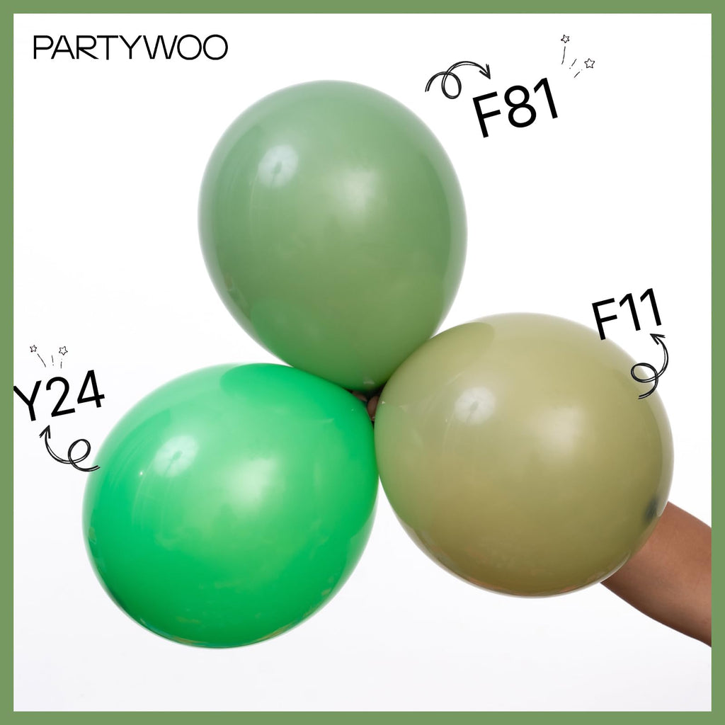 PartyWoo Sage Green Balloons 140pc Pack – 18/12/10/5in Neutral Jungle Party Decor