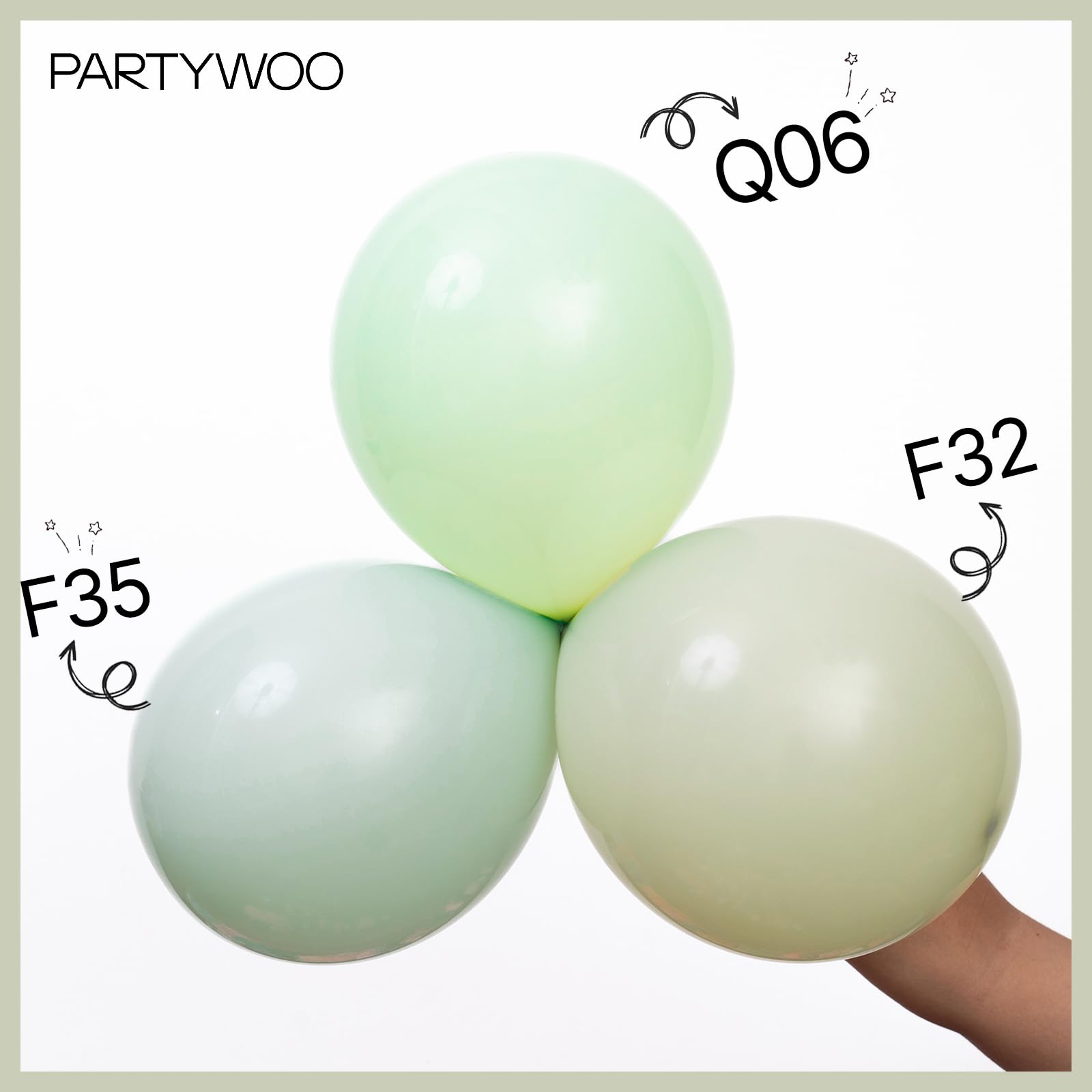 PartyWoo Sage Green Balloons 140pcs – 18/12/10/5in Latex Balloon Arch Kit for Weddings & Parties