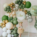 PartyWoo Sage Green Balloons 140pc Pack – 18/12/10/5in Neutral Jungle Party Decor