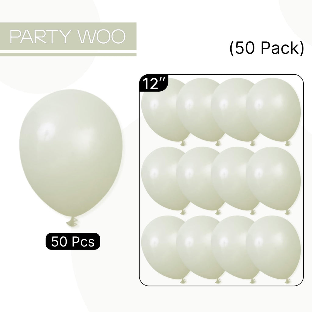 PartyWoo Sage Green Balloons 50pc, 12in - Boho Dusty Olive Latex for Birthday, Wedding & Baby Shower