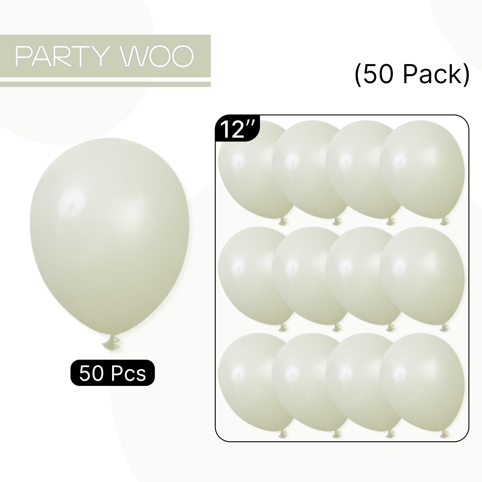 PartyWoo Sage Green Balloons 50pc, 12in - Boho Dusty Olive Latex for Birthday, Wedding & Baby Shower