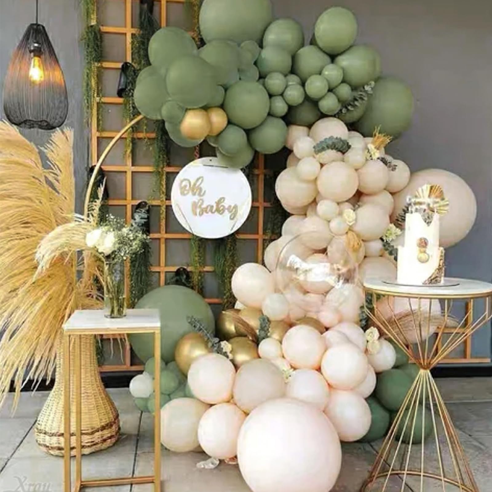 PartyWoo Sage Green Balloons 140pc Pack – 18/12/10/5in Neutral Jungle Party Decor