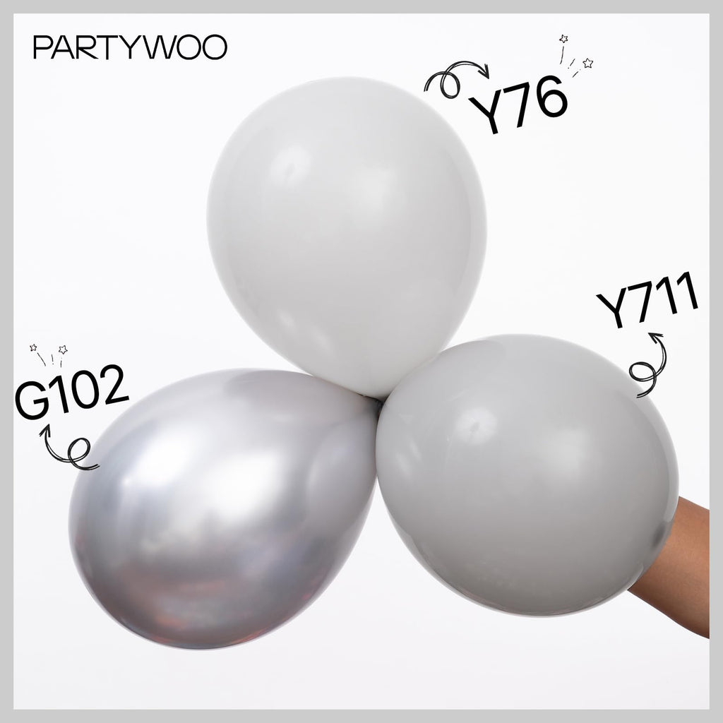 PartyWoo Silver Balloons 155 Pcs Arch Kit – 18/12/10/5in for Birthday, Graduation & Weddings