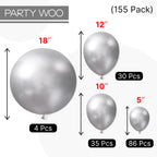 PartyWoo Silver Balloons 155 Pcs Arch Kit – 18/12/10/5in for Birthday, Graduation & Weddings