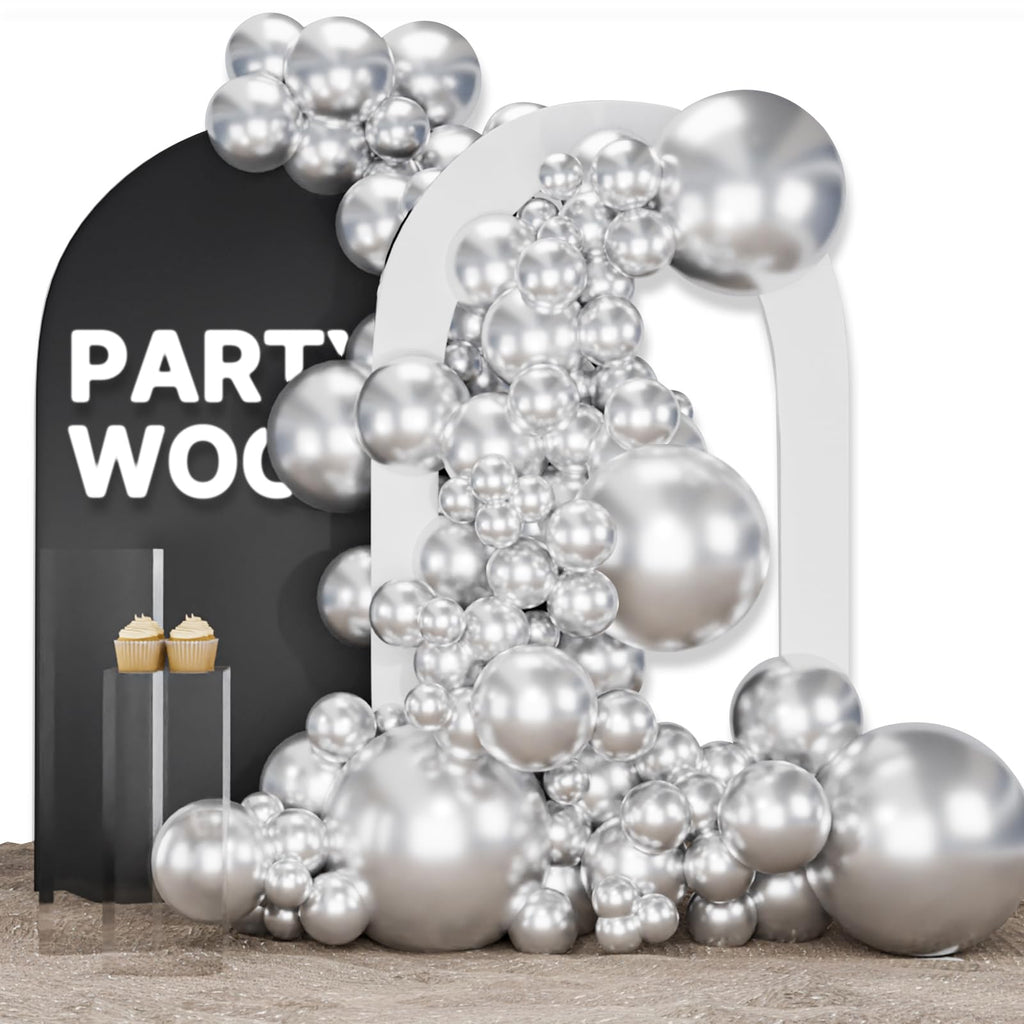 PartyWoo Silver Balloons 155 Pcs Arch Kit – 18/12/10/5in for Birthday, Graduation & Weddings