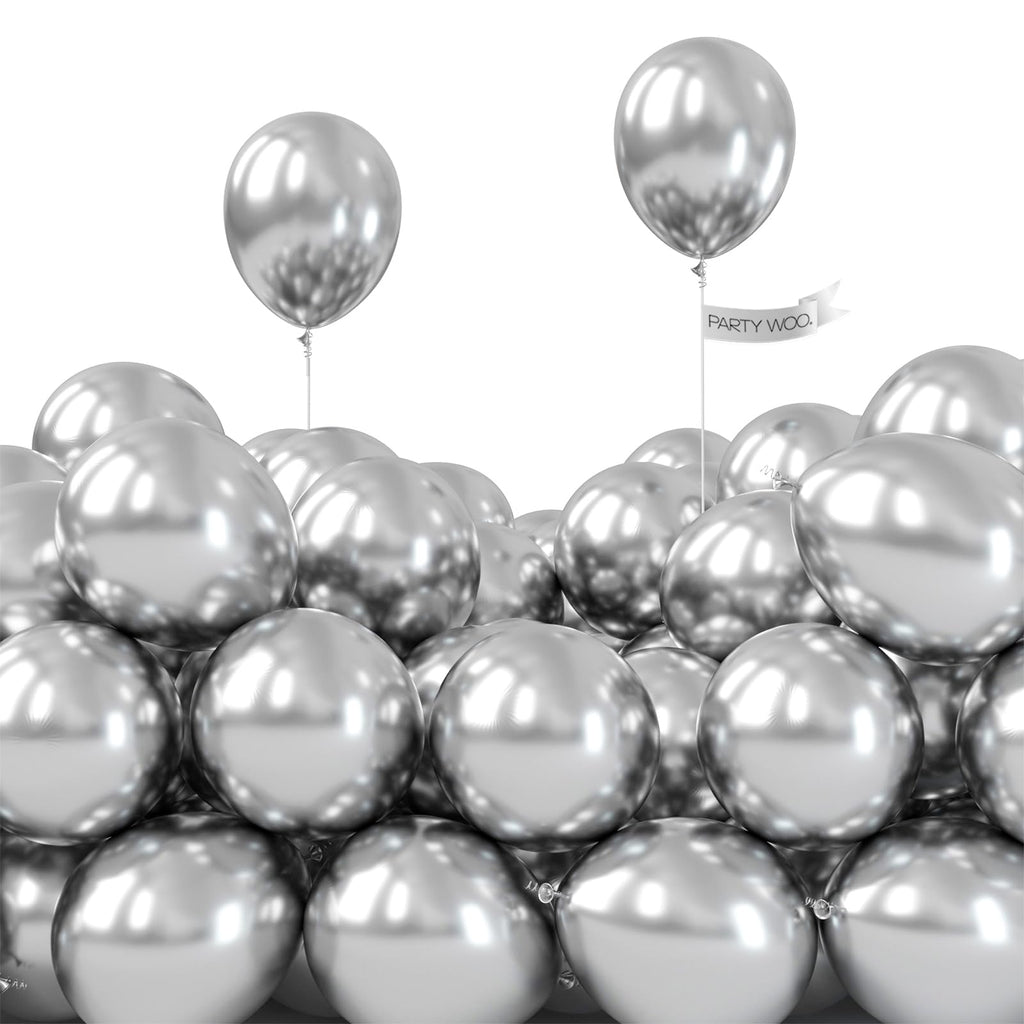 PartyWoo 50pcs Silver Metallic Balloons - 5inch for Garland or Arch | Birthday & Wedding Decor