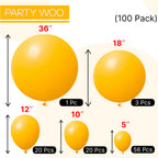 PartyWoo Mustard Yellow Balloons 100pcs | Assorted Sizes 36, 18, 12, 10 & 5 Inch