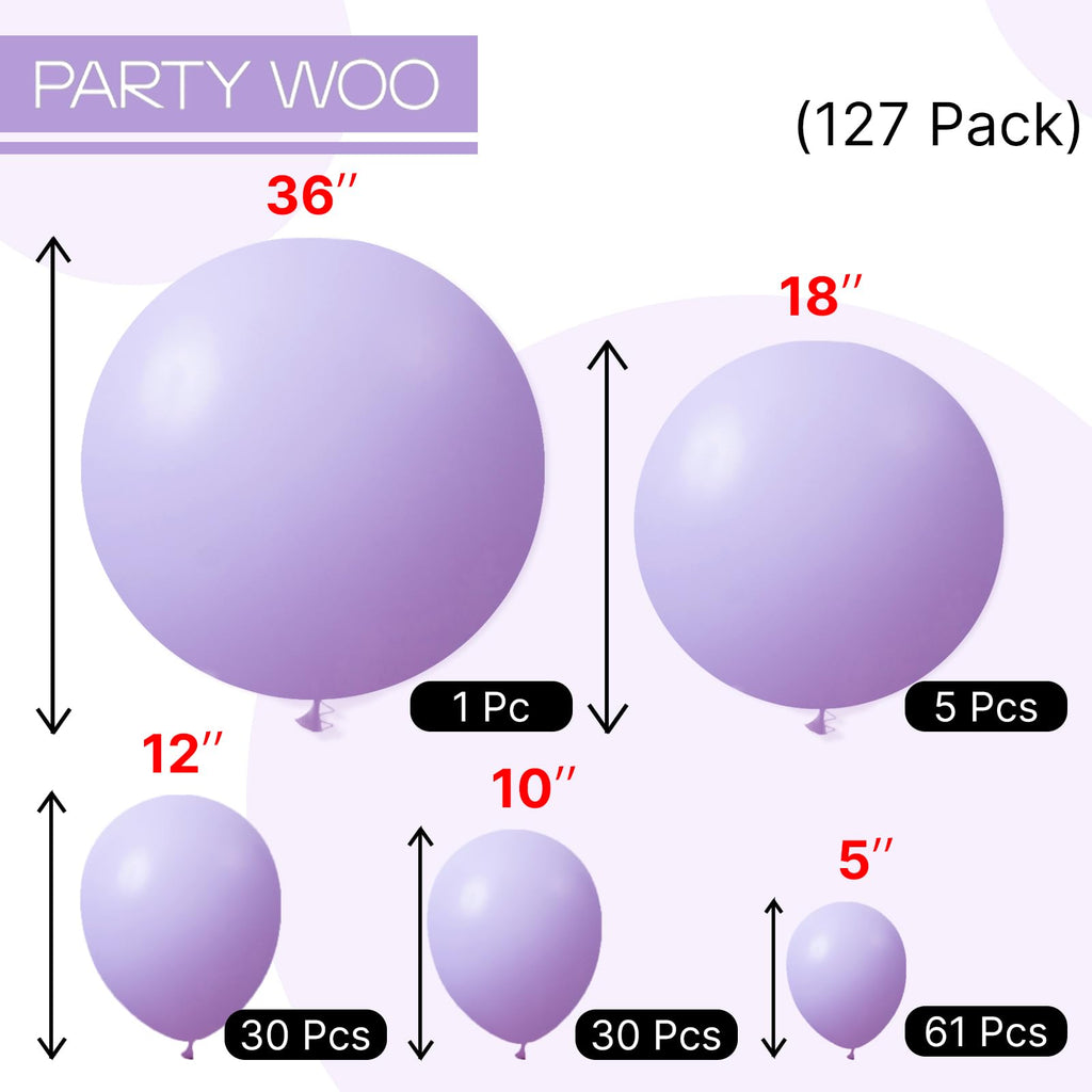 PartyWoo Lavender Balloons Kit – 127pc Pastel Purple Set for Baby Showers & Parties