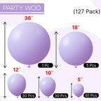 PartyWoo Lavender Balloons Kit – 127pc Pastel Purple Set for Baby Showers & Parties