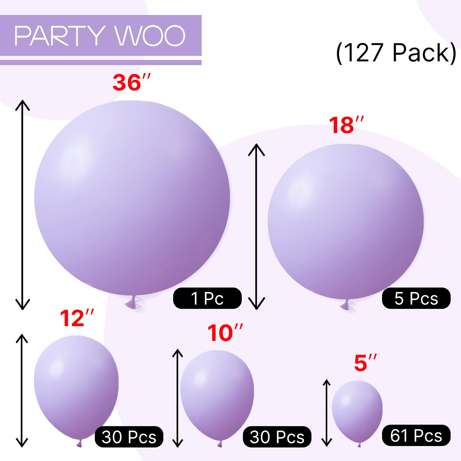 PartyWoo Lavender Balloons Kit – 127pc Pastel Purple Set for Baby Showers & Parties