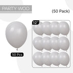 PartyWoo Gray Balloons – 50pcs, 12\" Matte Latex Helium Balloons for Baby Showers, Weddings, Birthdays