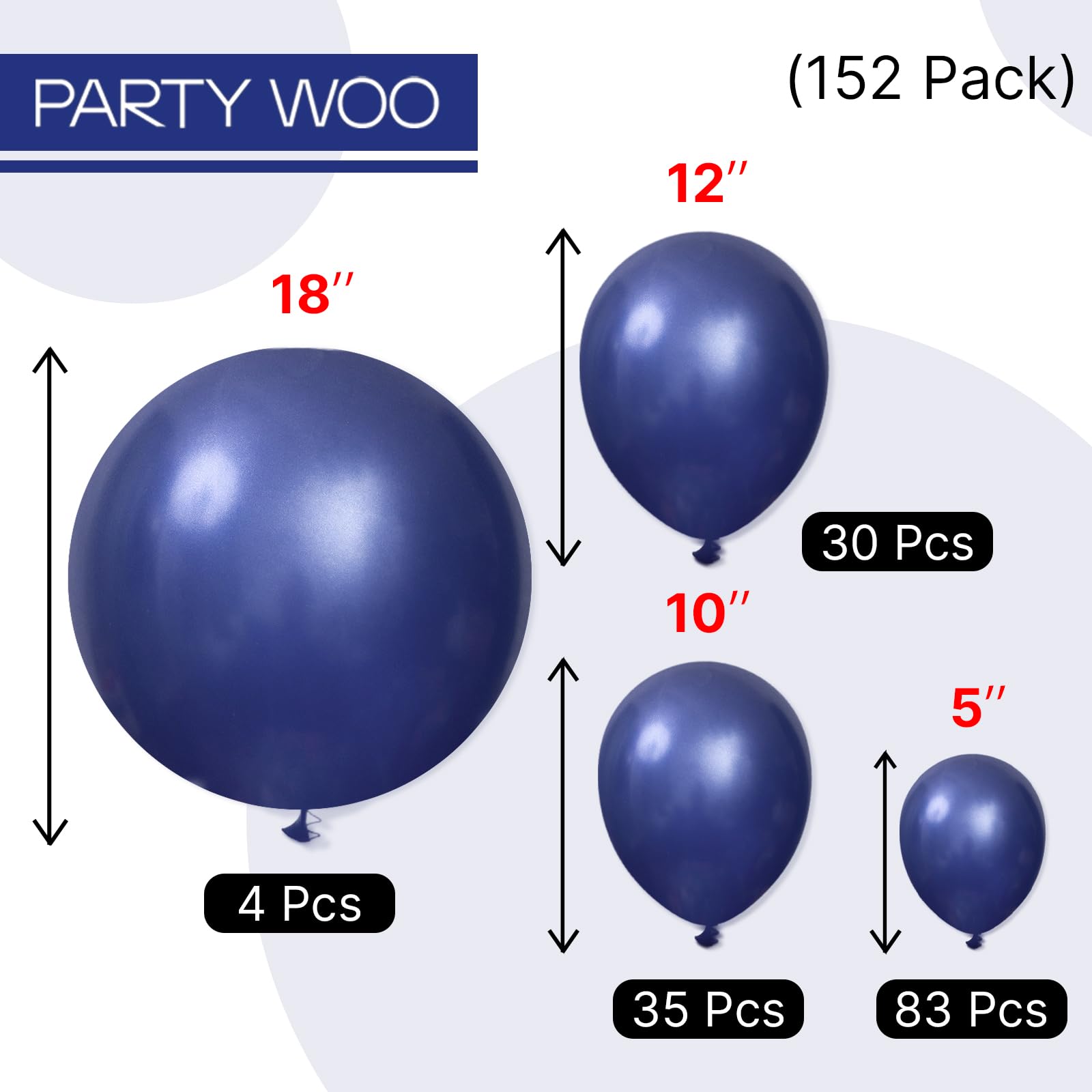 PartyWoo Navy Blue Balloons 152pc Arch Kit – 18/12/10/5in for Weddings & Parties