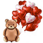 PartyWoo Valentine's Balloons — 18in Red Heart & Bear Foil Set, 15 Pieces