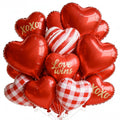 PartyWoo Valentine's Balloons Set – 15pc Red Heart Foil Balloons (18in & 24in)