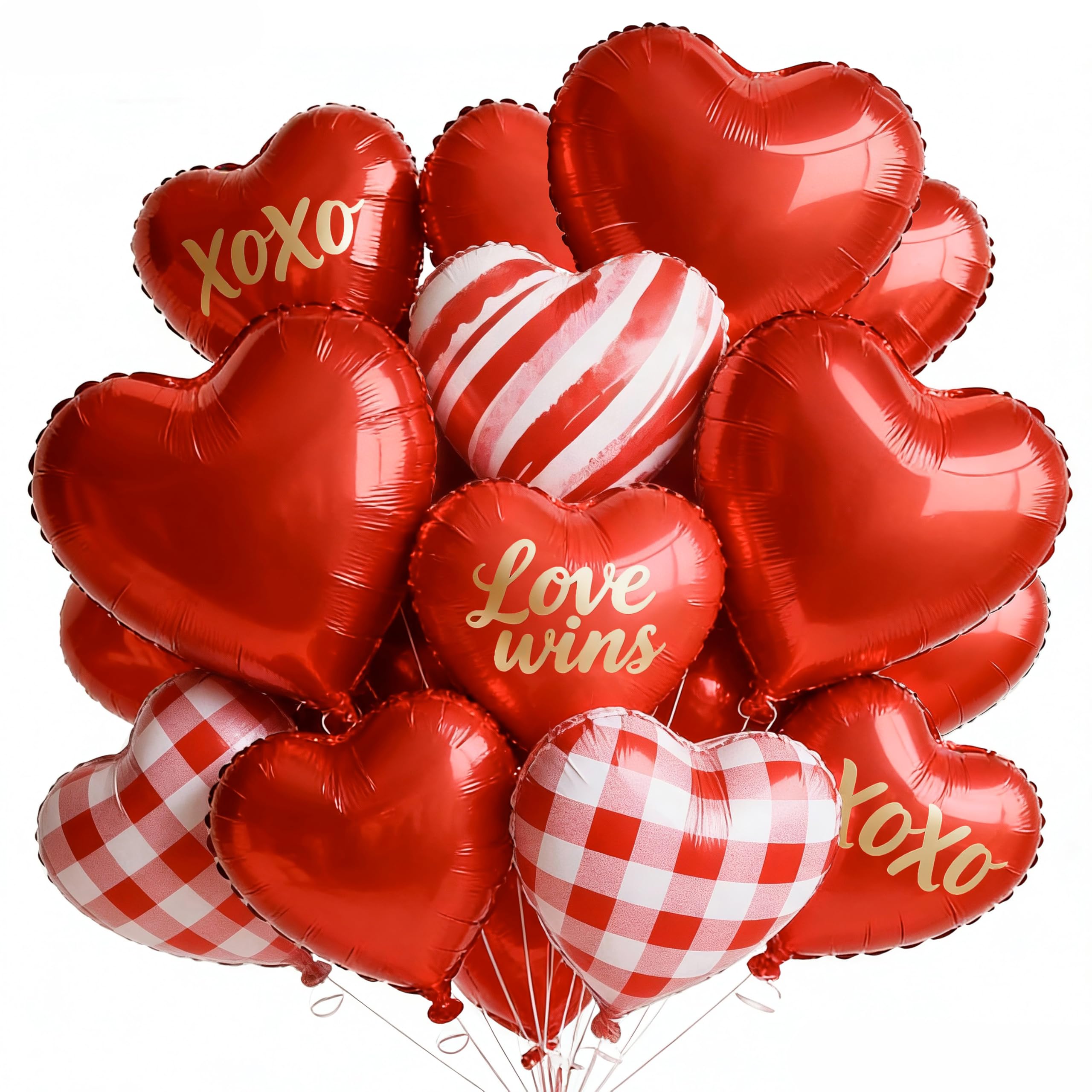 PartyWoo Valentine's Balloons Set – 15pc Red Heart Foil Balloons (18in & 24in)