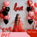 PartyWoo Valentine's Balloons 15pcs – 18in Red & Black Heart Foil Balloons for Romantic Decor