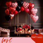 PartyWoo Valentine's Balloons 15pcs – 18in Red & Black Heart Foil Balloons for Romantic Decor
