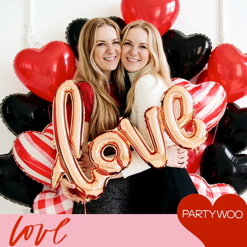 PartyWoo Valentine's Balloons 15pcs – 18in Red & Black Heart Foil Balloons for Romantic Decor