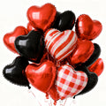 PartyWoo Valentine's Balloons 15pcs – 18in Red & Black Heart Foil Balloons for Romantic Decor