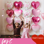 PartyWoo Valentine's Balloons 15pcs 18in Pink, Hot Pink & White Foil Heart Balloons – Romantic Decor for Valentine’s Day & More
