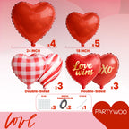 PartyWoo Valentine's Balloons Set – 15pc Red Heart Foil Balloons (18in & 24in)