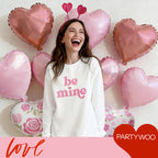 PartyWoo Valentine's Balloons - 15pcs, 18in Pink Rosegold Foil Heart Balloons for Romantic Occasions