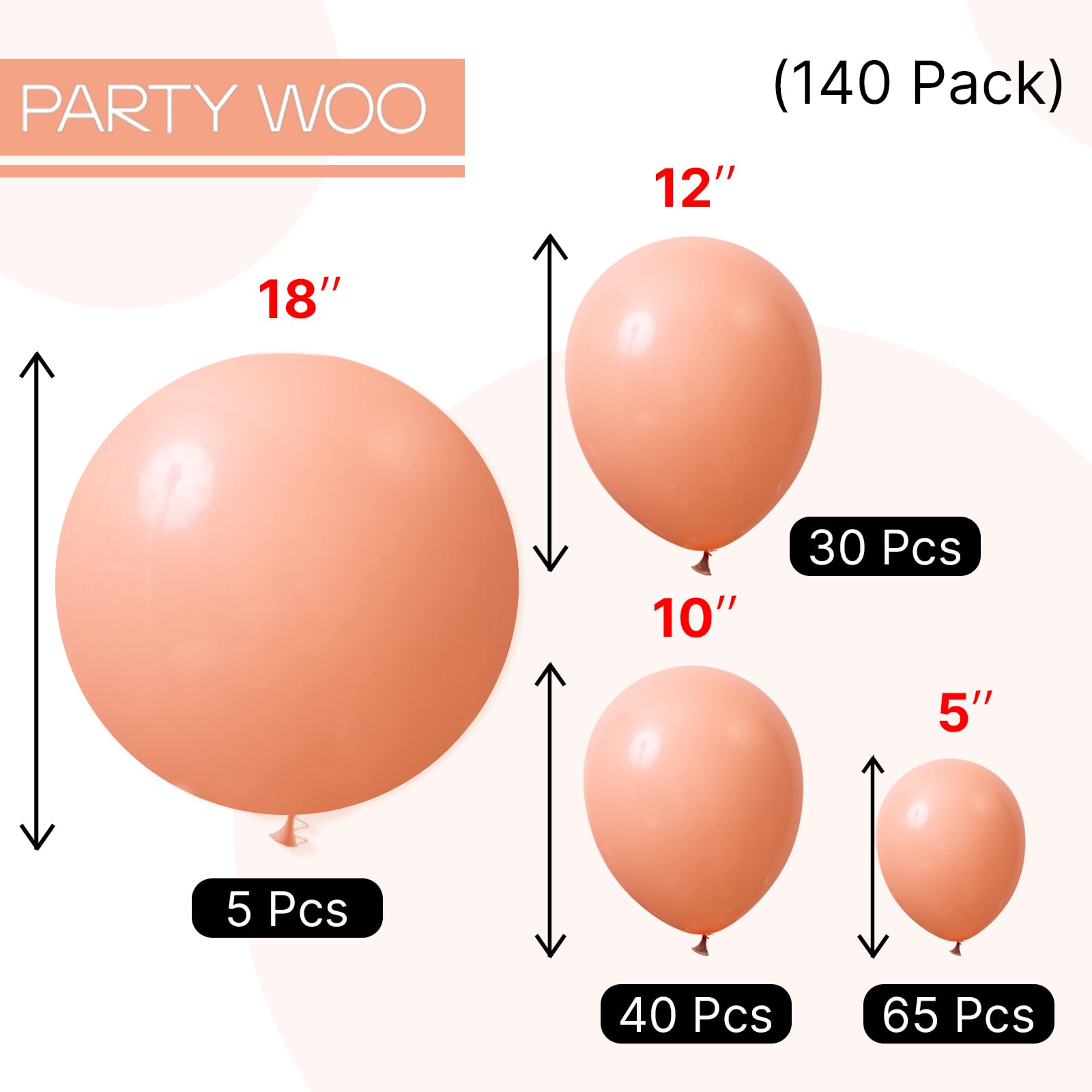 PartyWoo Peach Balloons 140pcs – Light Orange & Blush Pink Latex Arch Kit