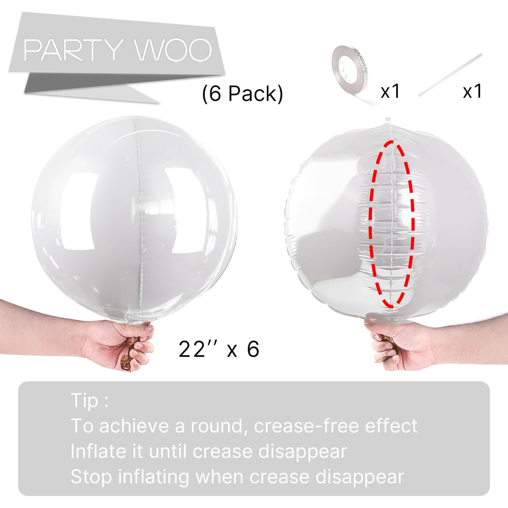 PartyWoo White 22in 4D Mirror Ball Foil Balloons – 6pcs for Weddings, Birthdays & Baby Showers