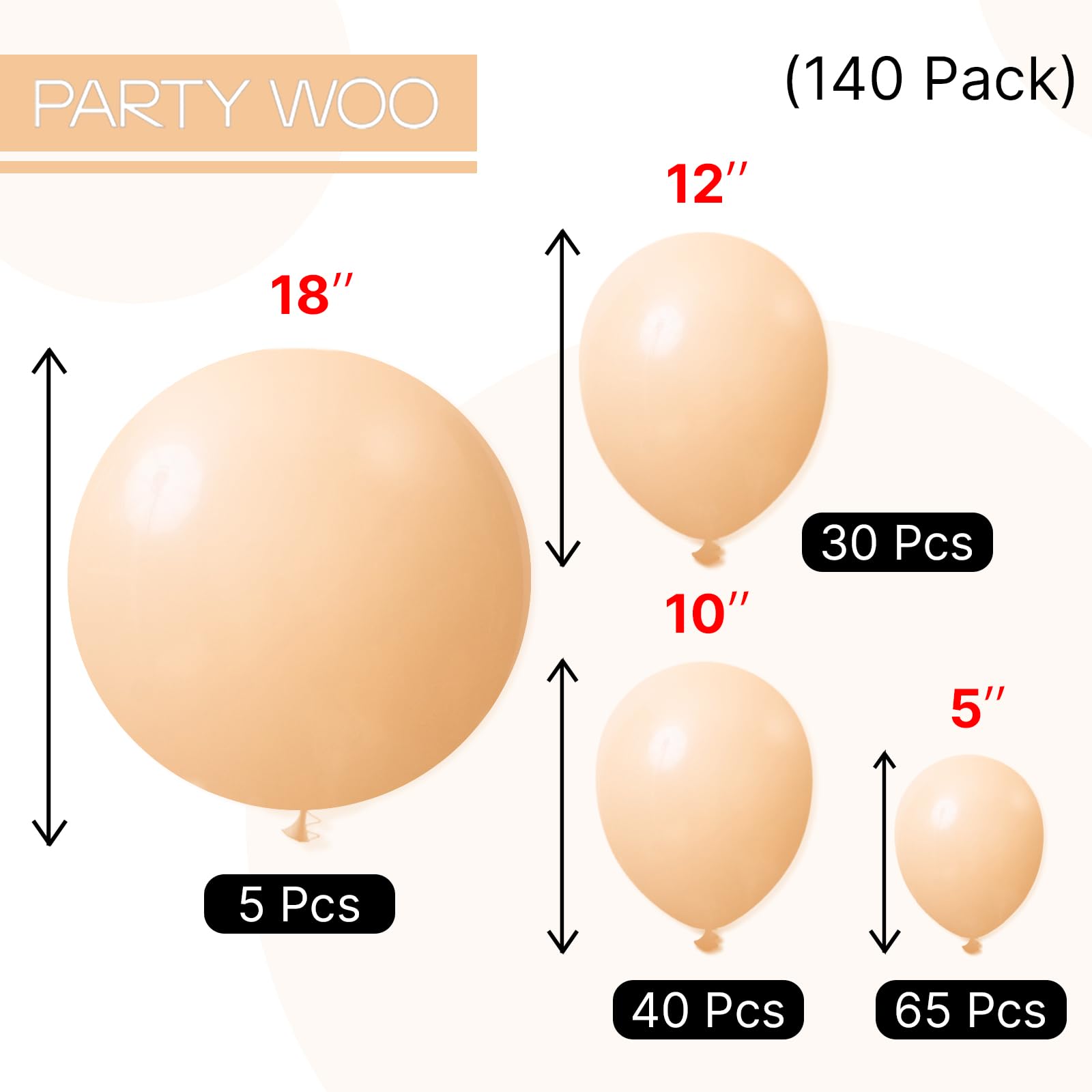PartyWoo Nude Balloons 140pcs – Boho Apricot Neutral Arch Kit (18/12/10/5 Inch)